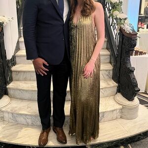 Lulu's Gelsey Gold Halter Dress